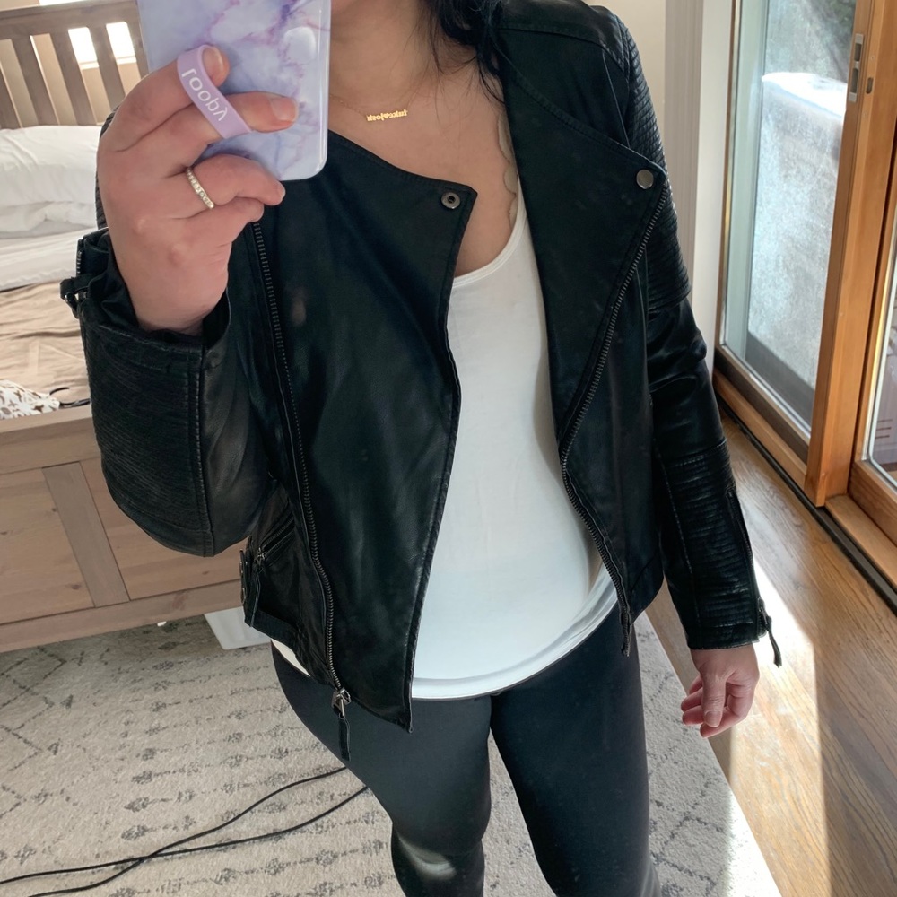 Topshop Faux Leather Quilted Detail Biker Jacket